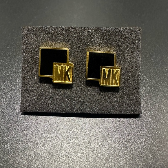 Michael Kors Signature Gold and Black Toned Square Pierced Earrings VTG - Picture 2 of 8